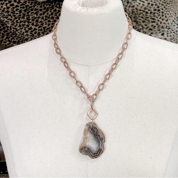 NWT Sheila Fajl Oversized Agate Pendant Necklace w/ Rose Gold-Tone Chain - Picture 3 of 10